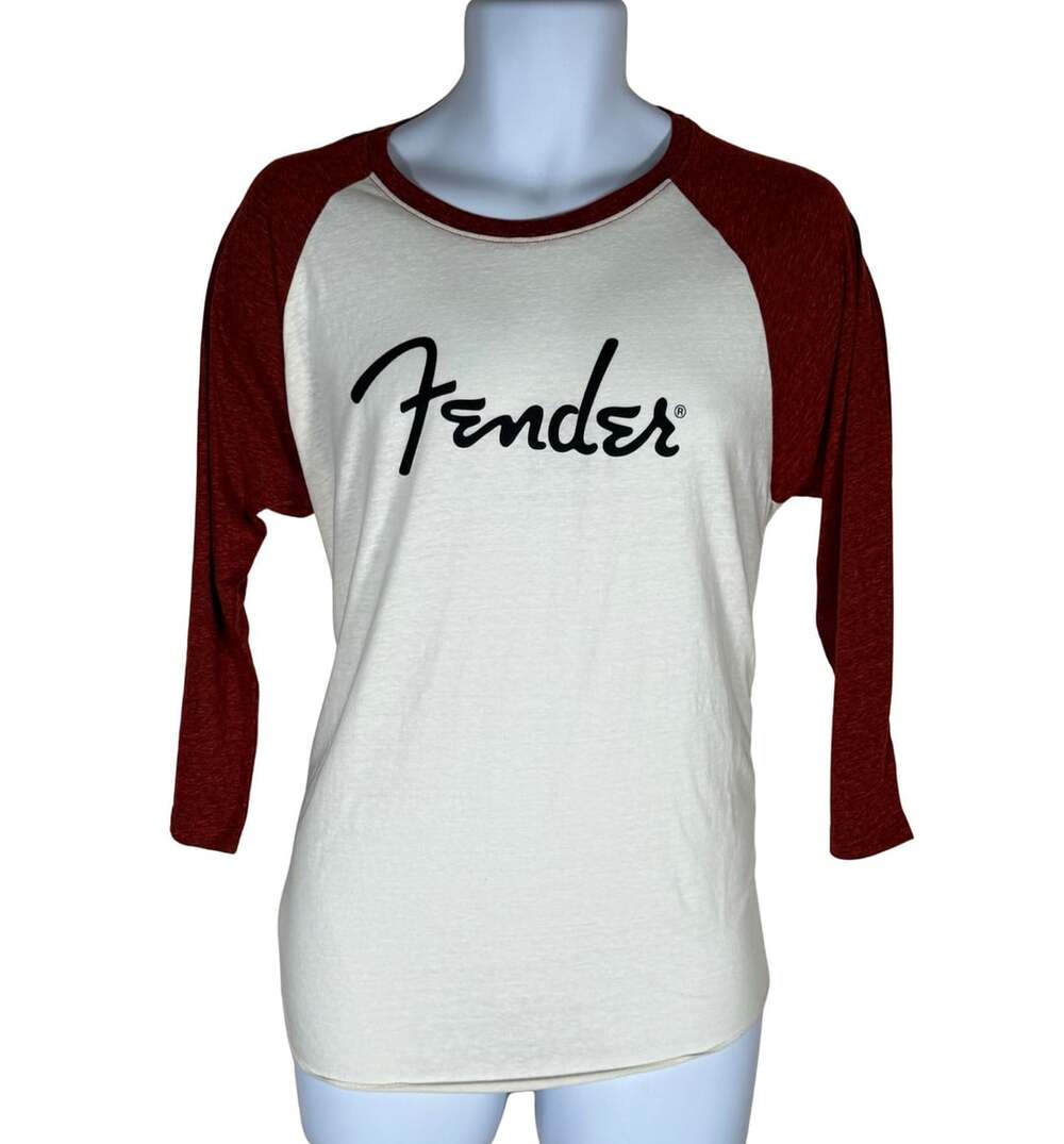 Fender Long-Sleeve Baseball T-Shirt Red Off-White Medium